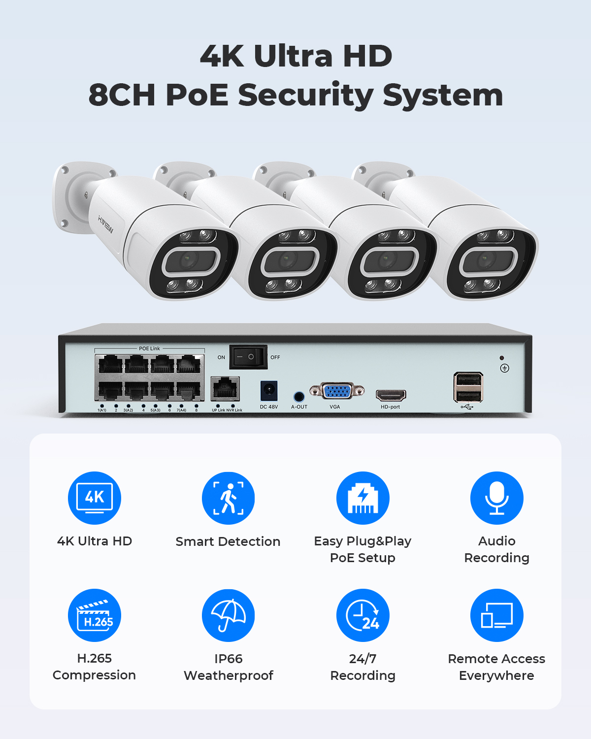 H.View 4K 5Mp 8Mp Poe CCTV Sec - đánh giá và giá Home Security Installation
